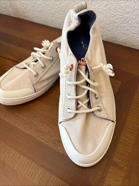 Timberland Canvas Sneakers with Red Outsole and Blue Trim